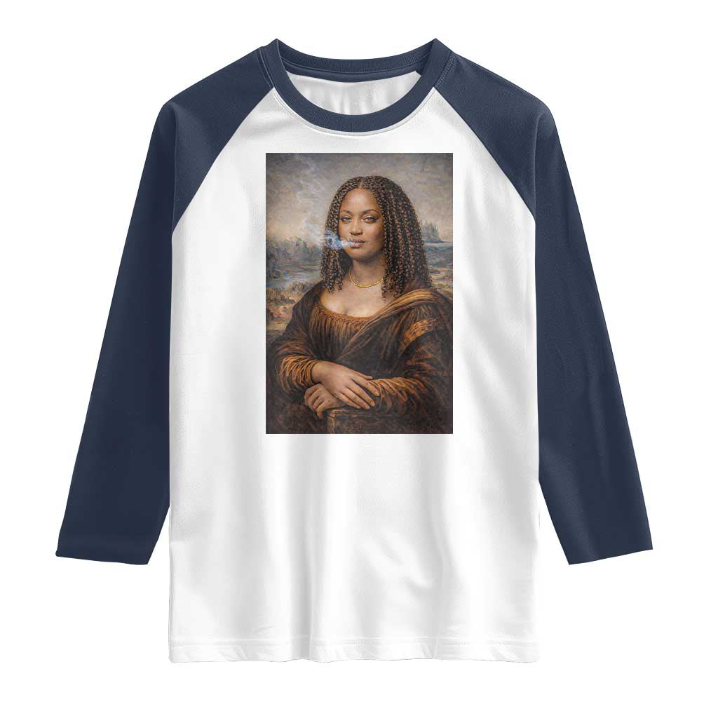 Funny Black Mona Lisa Raglan Shirt African American Pride - Wonder Print Shop