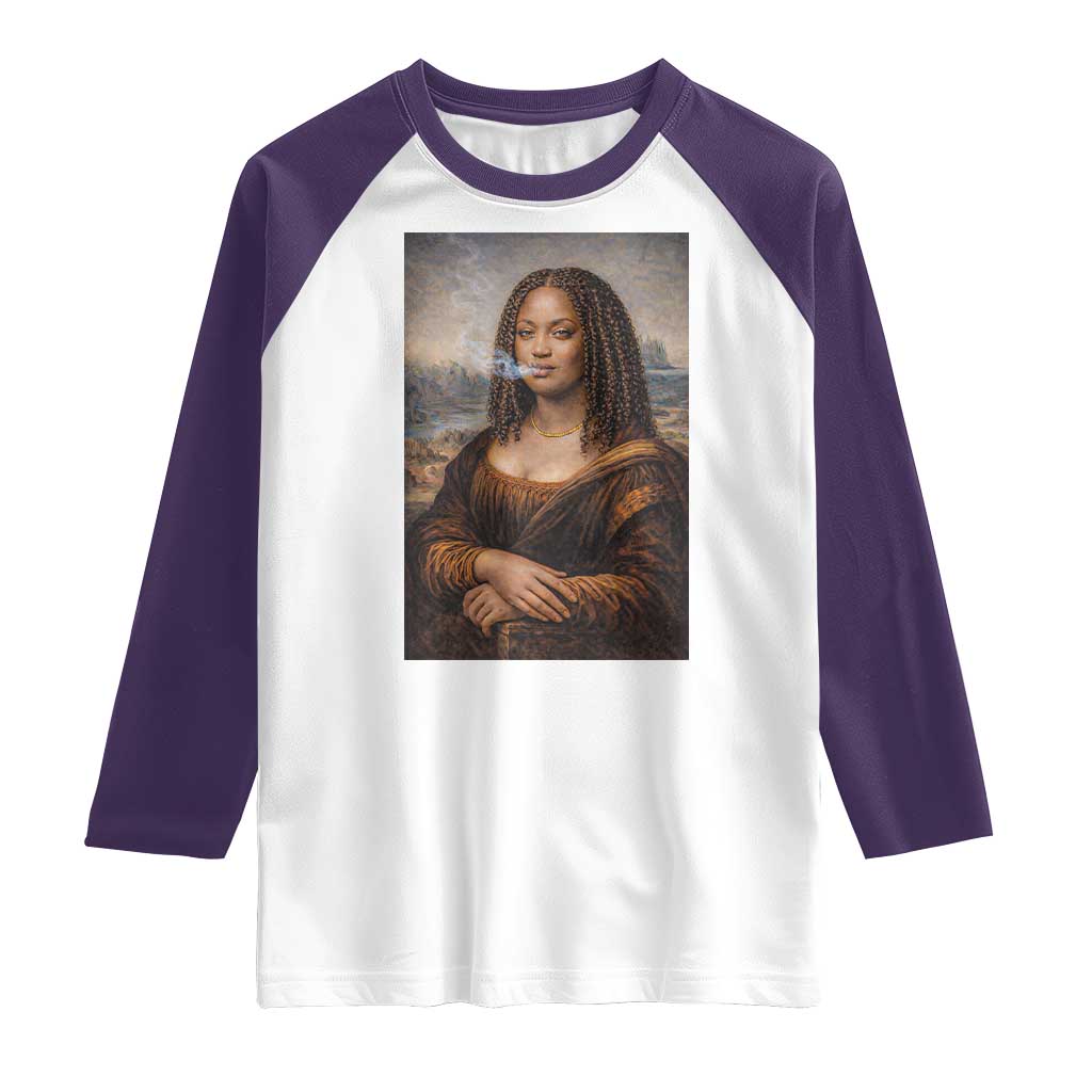Funny Black Mona Lisa Raglan Shirt African American Pride - Wonder Print Shop