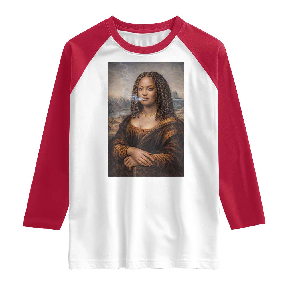 Funny Black Mona Lisa Raglan Shirt African American Pride - Wonder Print Shop