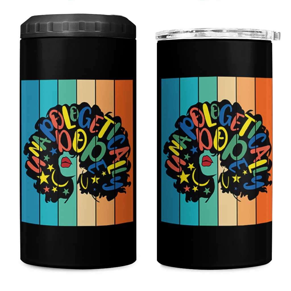 Black Girl Magic Pride 4 in 1 Can Cooler Tumbler Unapologetically Dope Retro Sunset - Wonder Print Shop