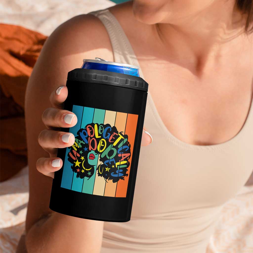 Black Girl Magic Pride 4 in 1 Can Cooler Tumbler Unapologetically Dope Retro Sunset - Wonder Print Shop