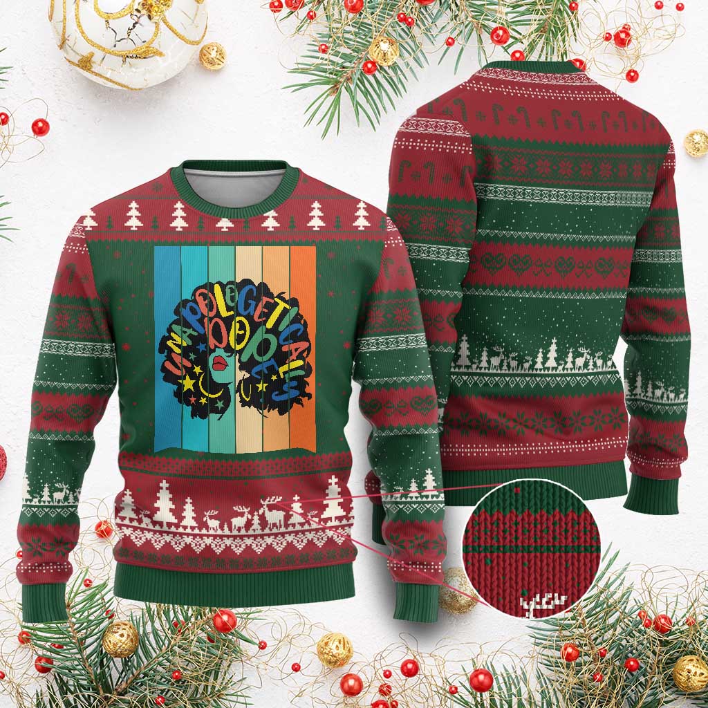 Black Girl Magic Pride Ugly Christmas Sweater Unapologetically Dope Retro Sunset - Wonder Print Shop
