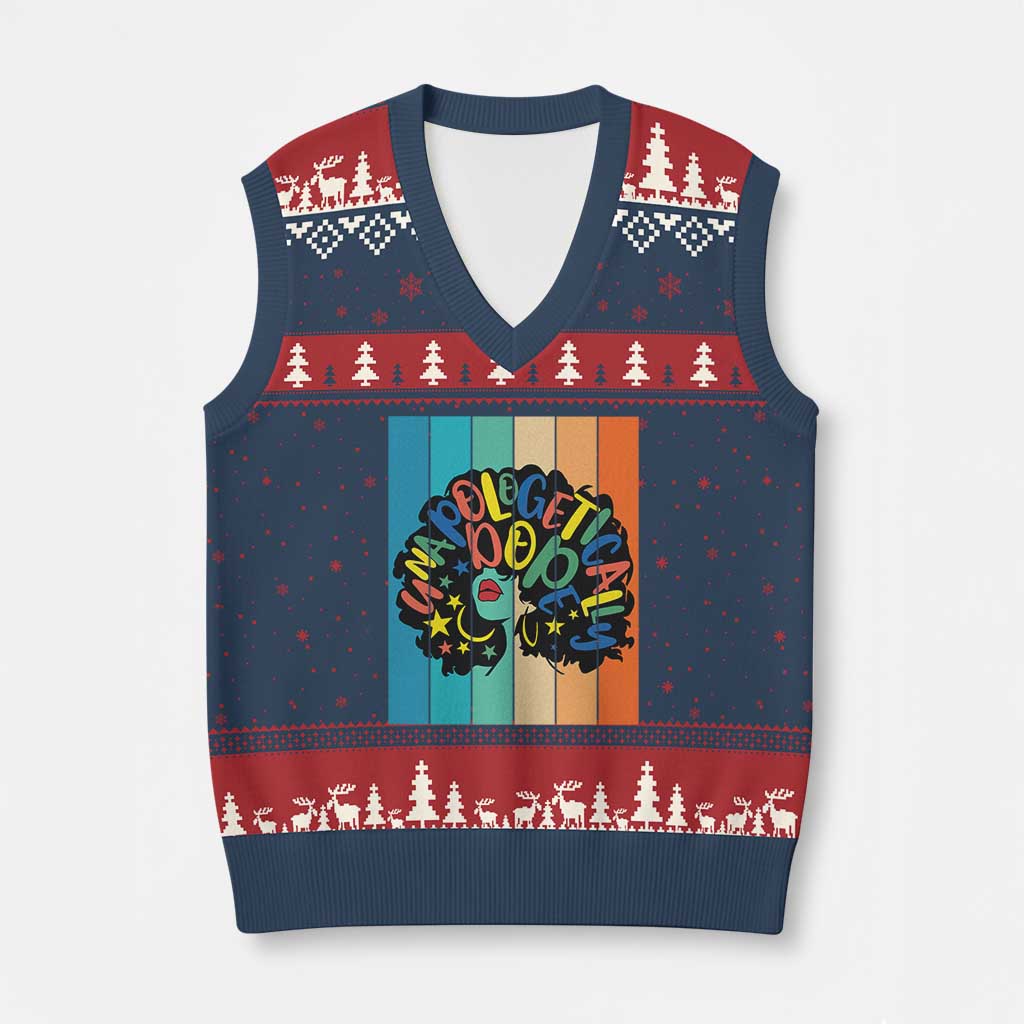 Black Girl Magic Pride V-Neck Knit Sweater Vest Unapologetically Dope Retro Sunset - Wonder Print Shop
