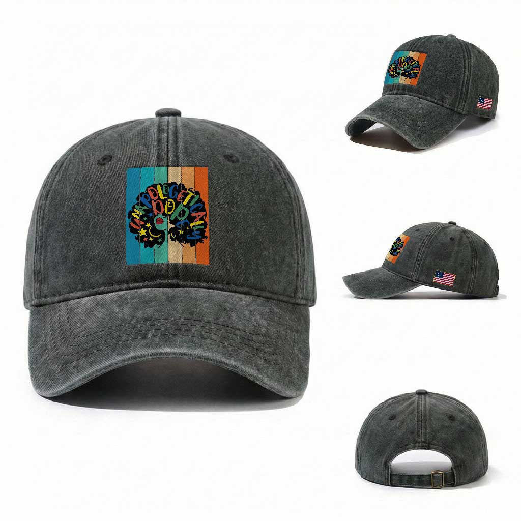 Black Girl Magic Pride Washed Cotton Baseball Cap Unapologetically Dope Retro Sunset