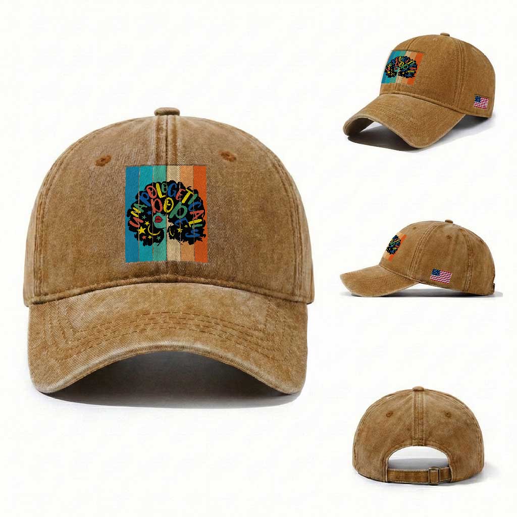Black Girl Magic Pride Washed Cotton Baseball Cap Unapologetically Dope Retro Sunset