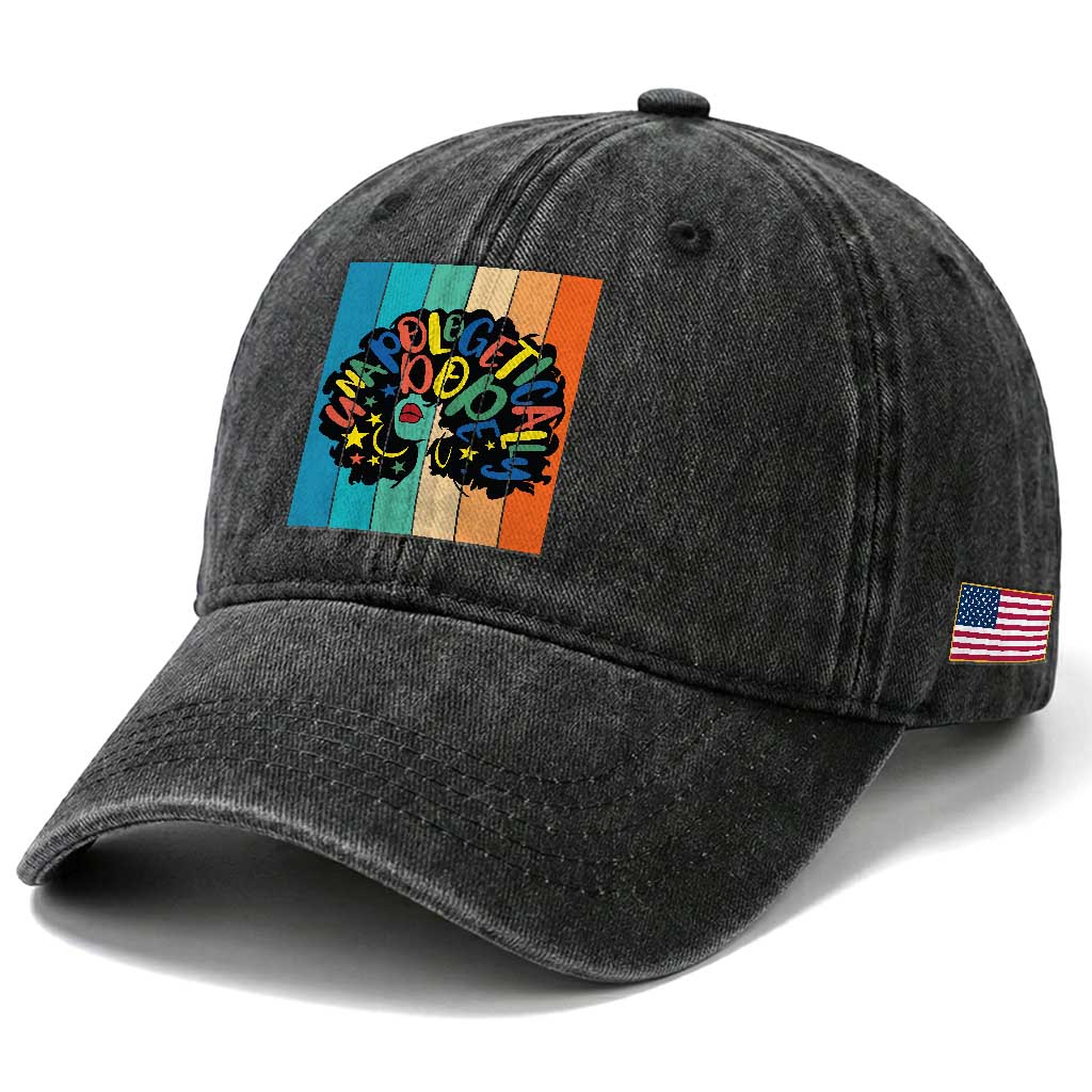 Black Girl Magic Pride Washed Cotton Baseball Cap Unapologetically Dope Retro Sunset