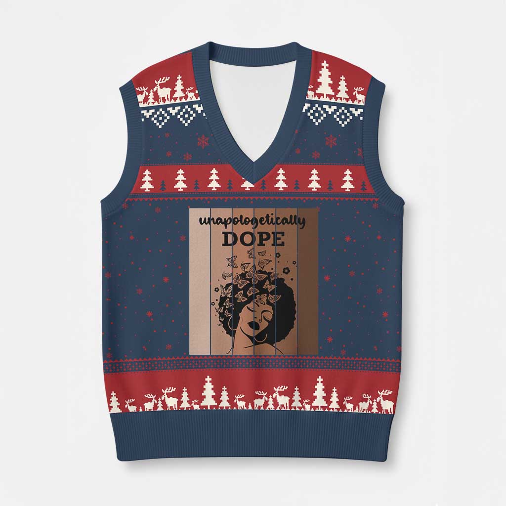 Inspirational Black Women Gift V-Neck Knit Sweater Vest Unapologetically Dope - Wonder Print Shop