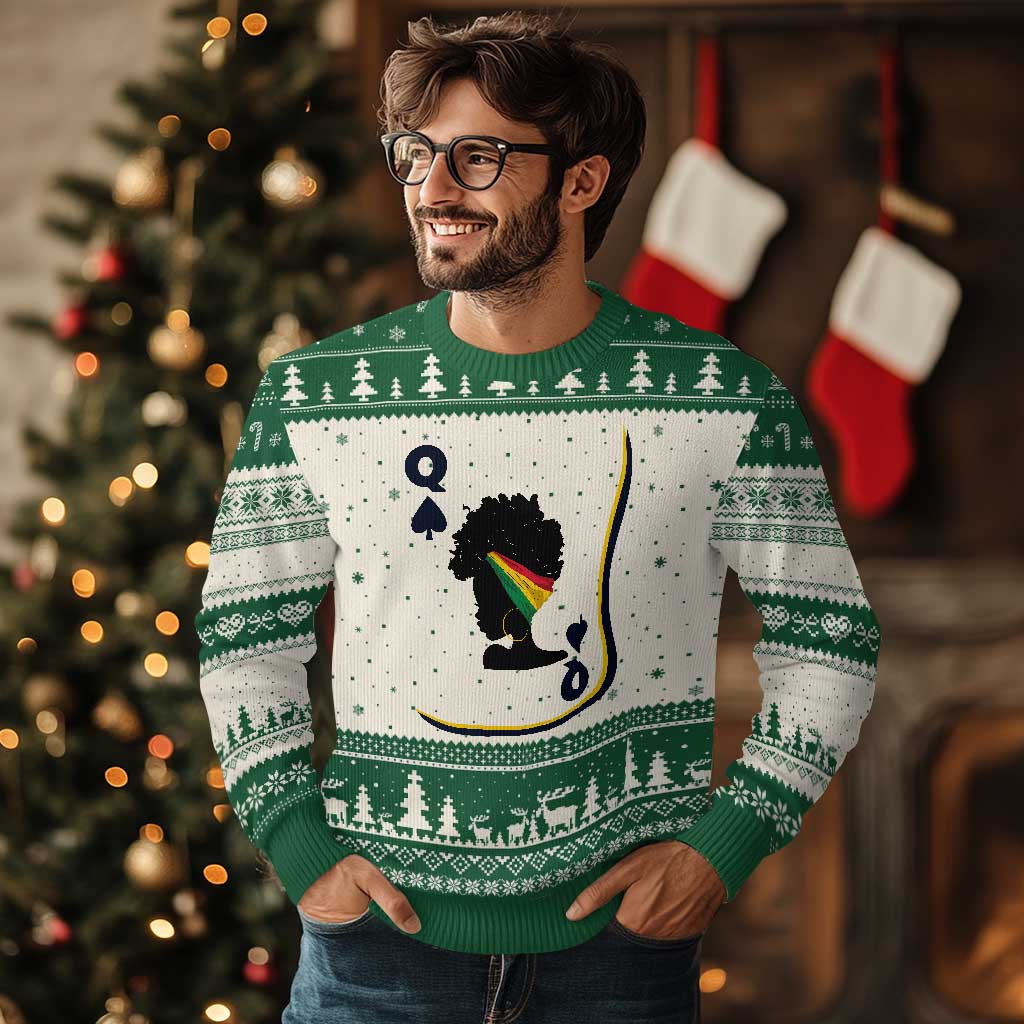 Black Woman Gift Ugly Christmas Sweater Melanin Queen Card - Wonder Print Shop