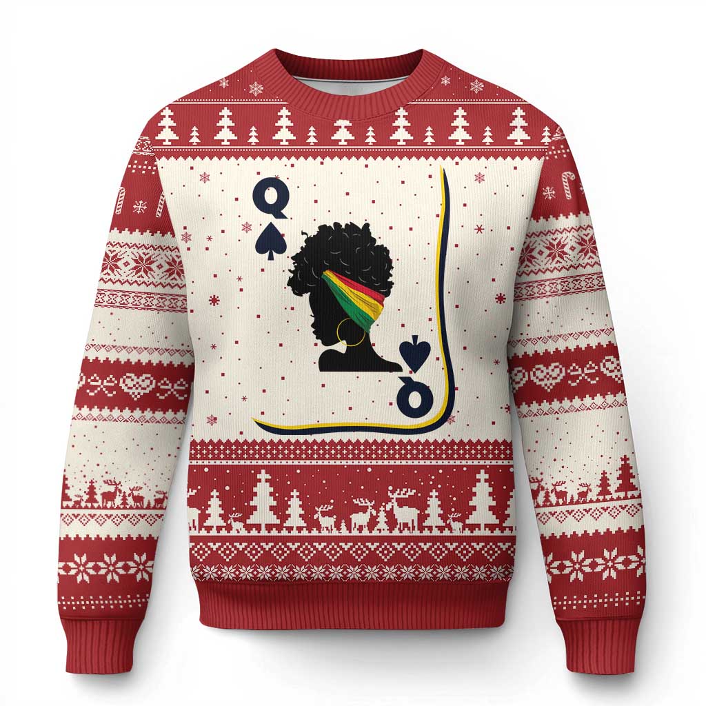 Black Woman Gift Ugly Christmas Sweater Melanin Queen Card - Wonder Print Shop