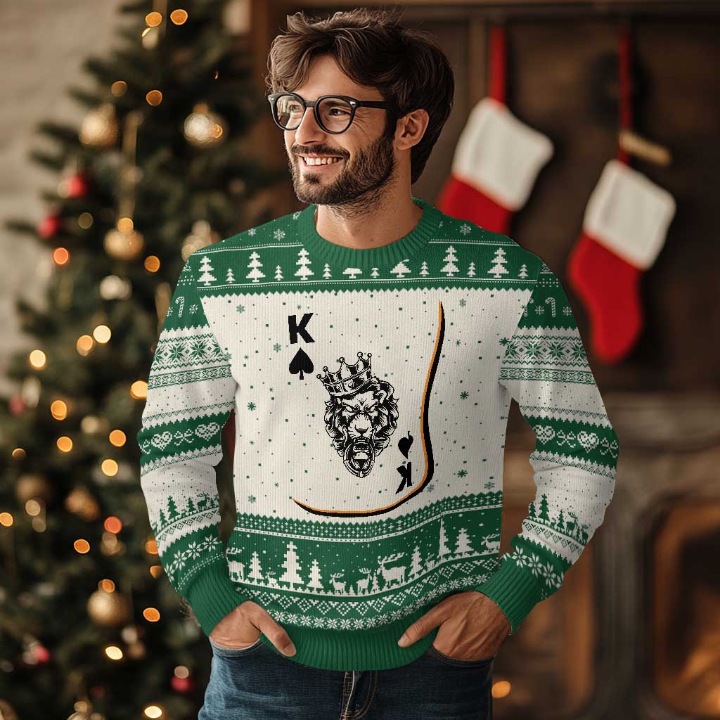 Black King Lion Ugly Christmas Sweater African American Black History Month Gift - Wonder Print Shop