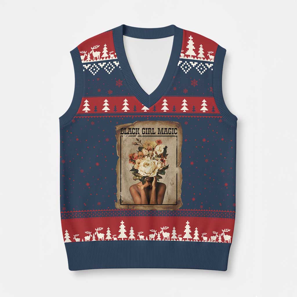 Black Girl Magic V-Neck Knit Sweater Vest Feminist Black Women In History - Wonder Print Shop