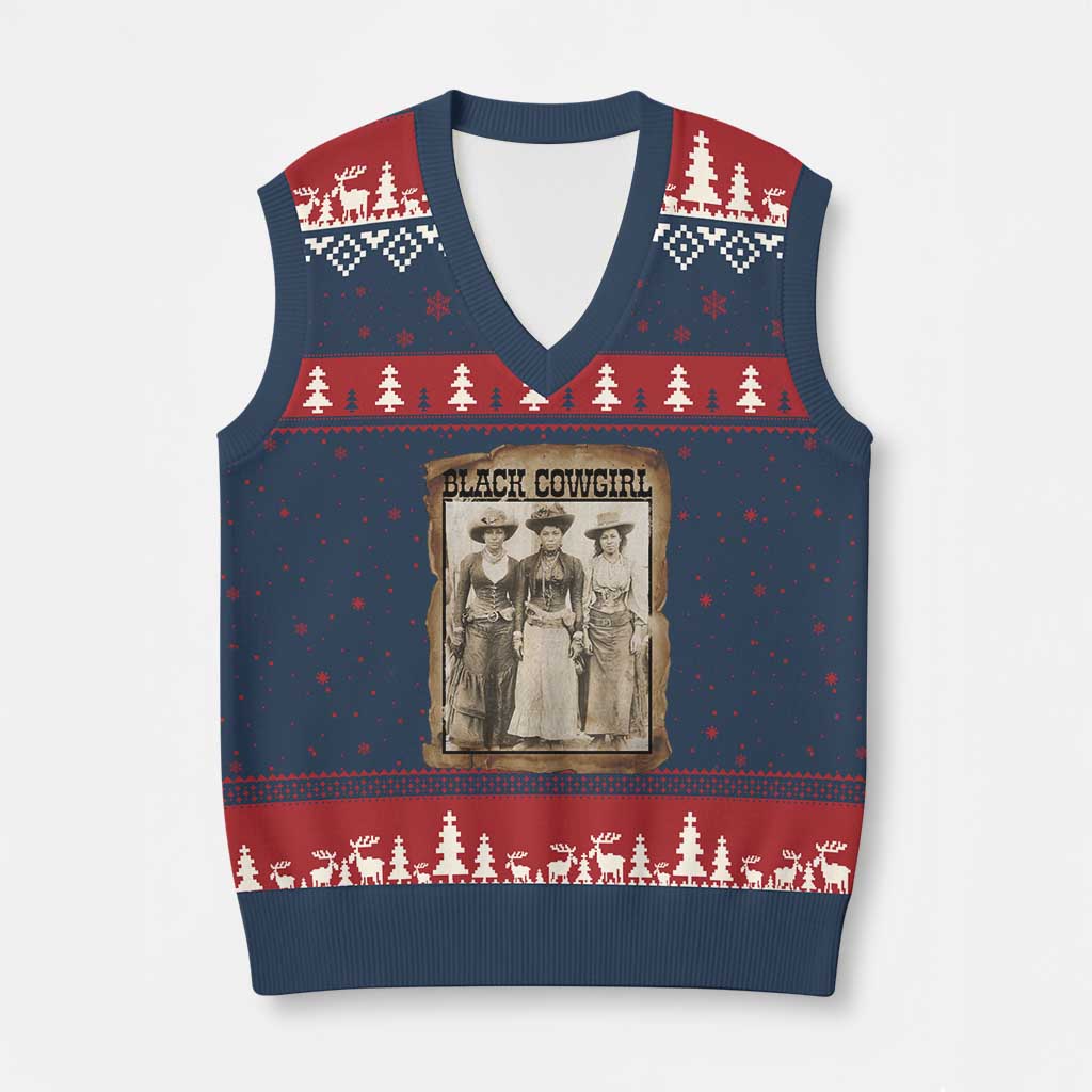 Black Cowgirl Pride V-Neck Knit Sweater Vest Western Black History Month Gift - Wonder Print Shop