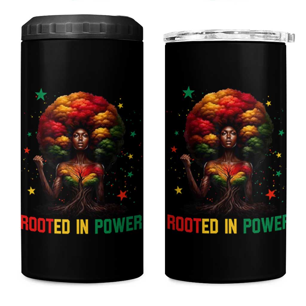 Melanin Queen Rooted In Power 4 in 1 Can Cooler Tumbler African American Afro Tree Of Life - Wonder Print Shop
