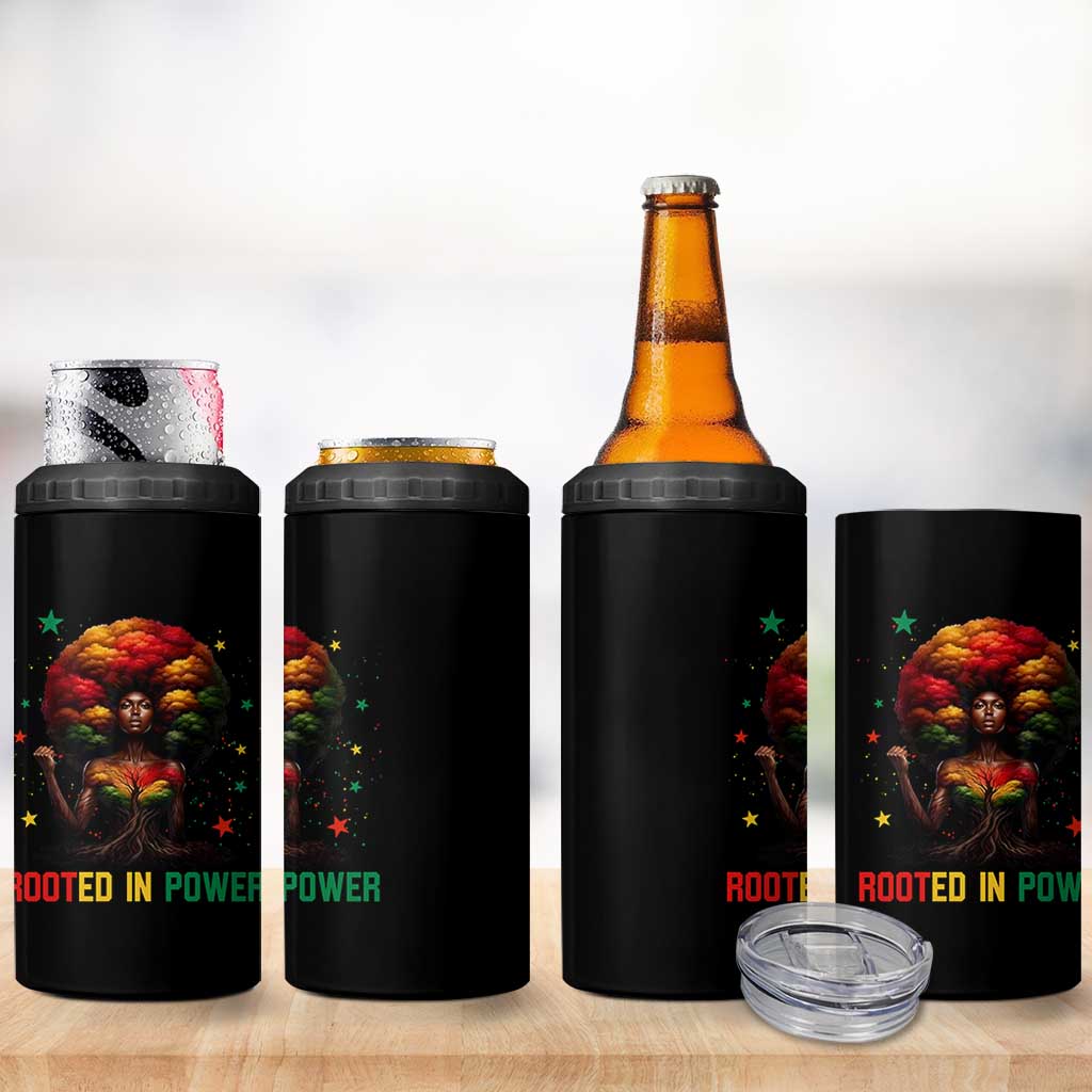Melanin Queen Rooted In Power 4 in 1 Can Cooler Tumbler African American Afro Tree Of Life - Wonder Print Shop