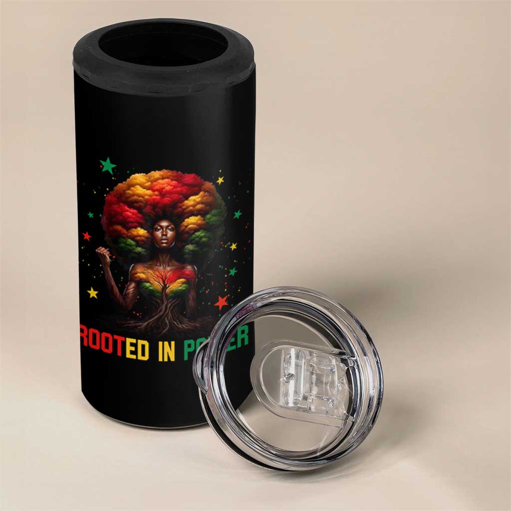 Melanin Queen Rooted In Power 4 in 1 Can Cooler Tumbler African American Afro Tree Of Life - Wonder Print Shop