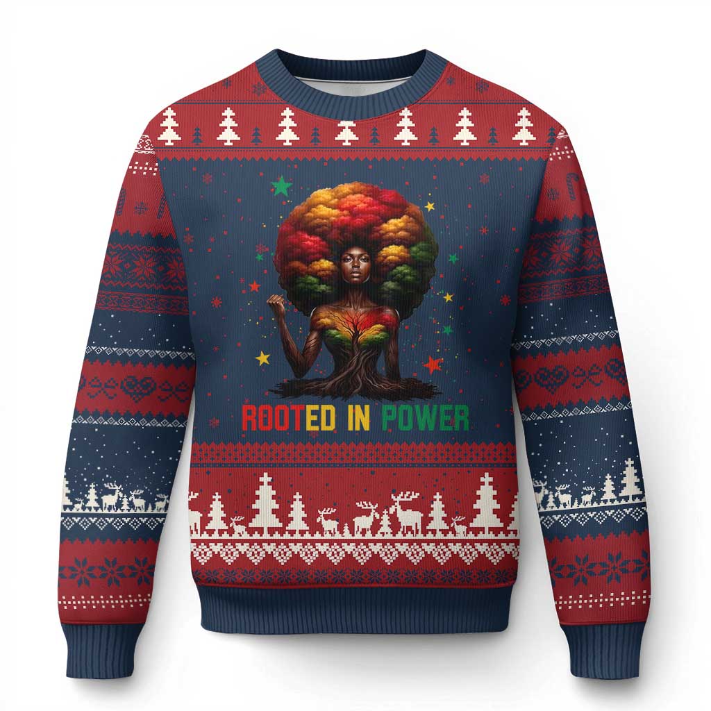 Melanin Queen Rooted In Power Ugly Christmas Sweater African American Afro Tree Of Life - Wonder Print Shop