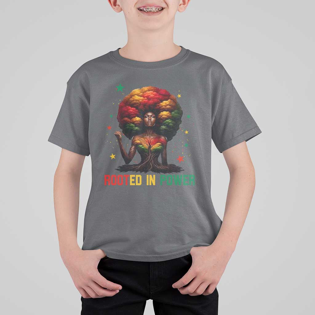 Melanin Queen Rooted In Power T Shirt For Kid African American Afro Tree Of Life - Wonder Print Shop