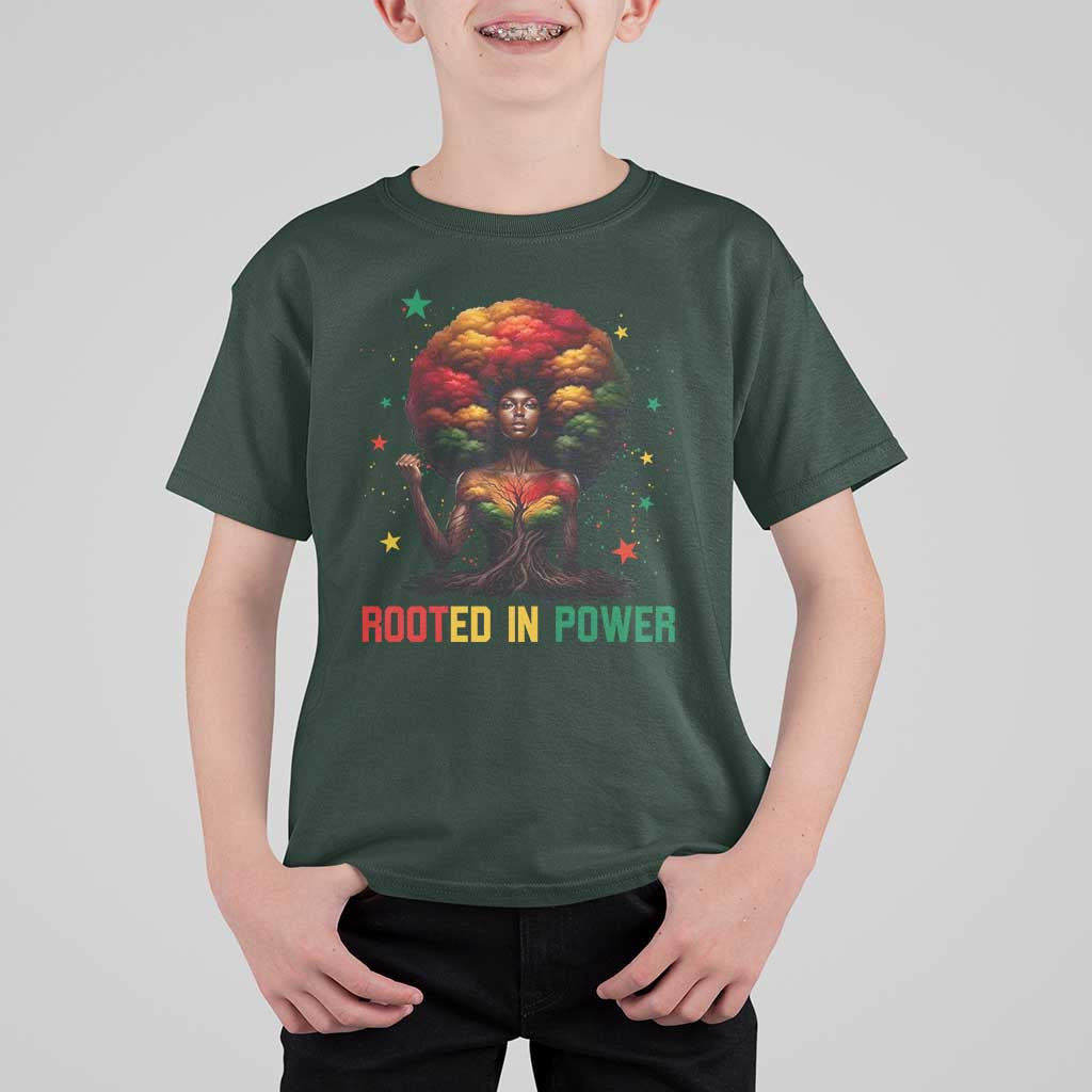 Melanin Queen Rooted In Power T Shirt For Kid African American Afro Tree Of Life - Wonder Print Shop