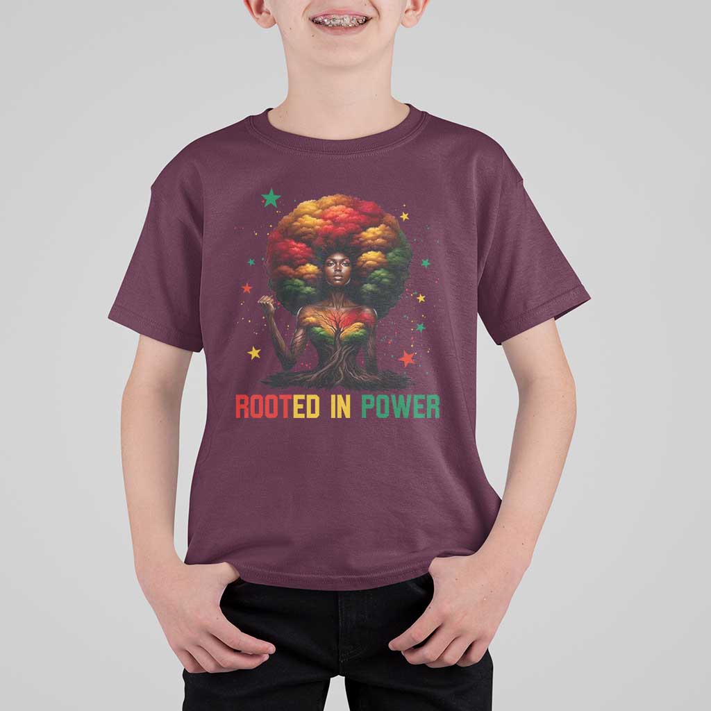 Melanin Queen Rooted In Power T Shirt For Kid African American Afro Tree Of Life - Wonder Print Shop