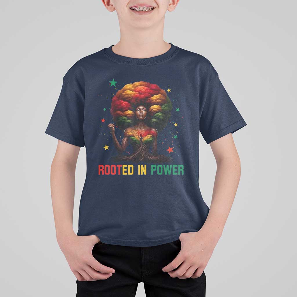 Melanin Queen Rooted In Power T Shirt For Kid African American Afro Tree Of Life - Wonder Print Shop