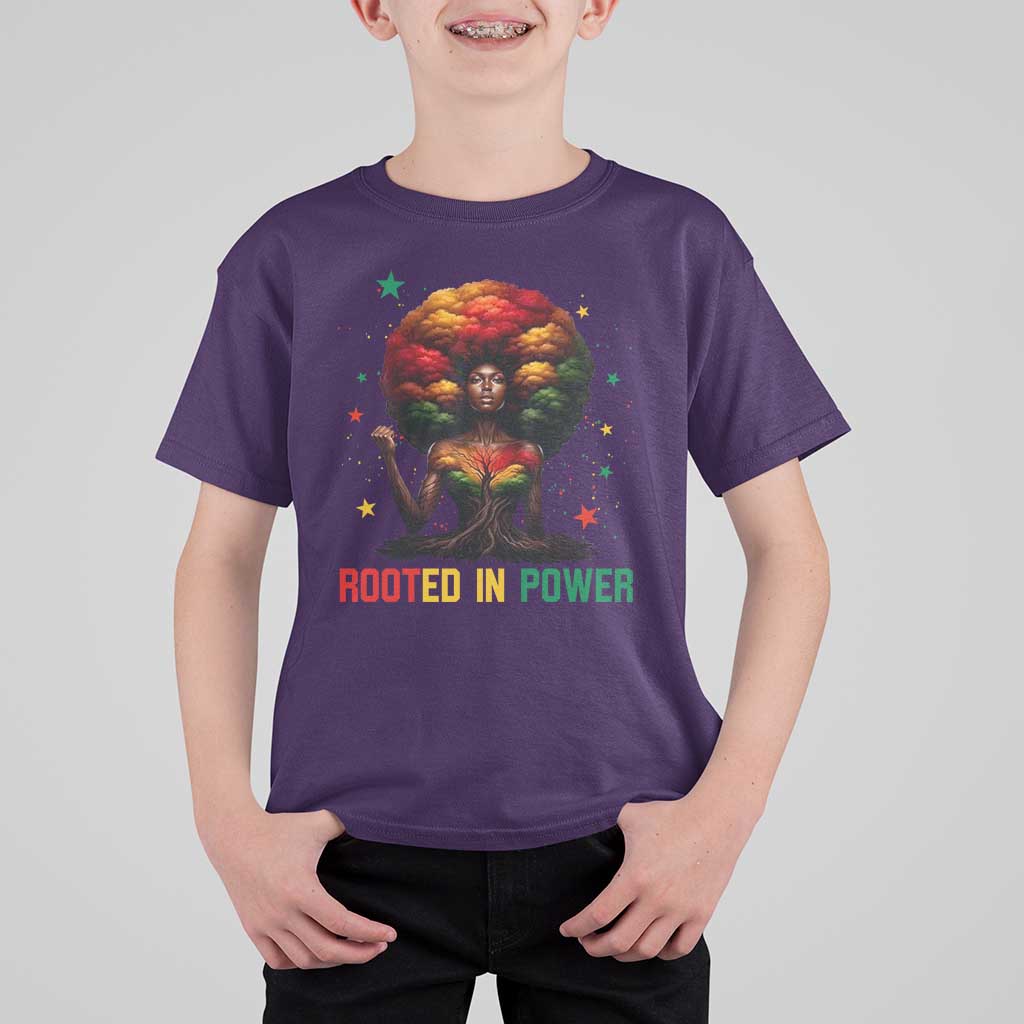 Melanin Queen Rooted In Power T Shirt For Kid African American Afro Tree Of Life - Wonder Print Shop