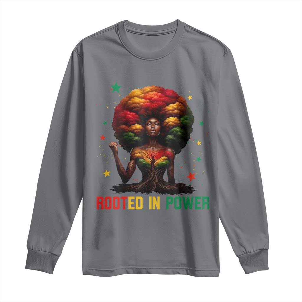Melanin Queen Rooted In Power Long Sleeve Shirt African American Afro Tree Of Life - Wonder Print Shop