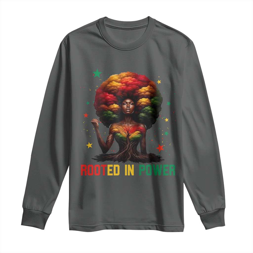 Melanin Queen Rooted In Power Long Sleeve Shirt African American Afro Tree Of Life - Wonder Print Shop