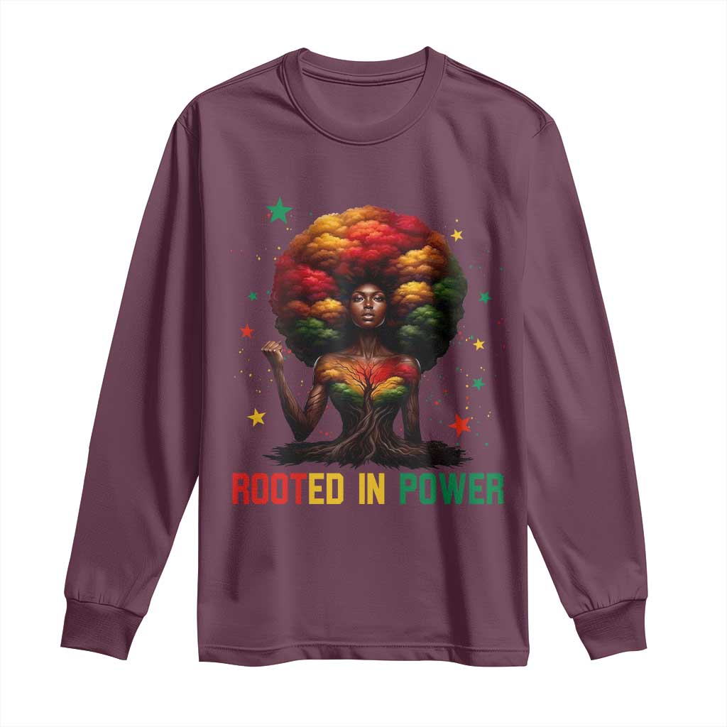 Melanin Queen Rooted In Power Long Sleeve Shirt African American Afro Tree Of Life - Wonder Print Shop
