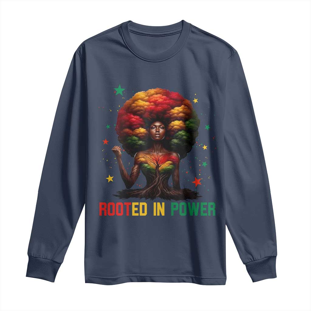 Melanin Queen Rooted In Power Long Sleeve Shirt African American Afro Tree Of Life - Wonder Print Shop