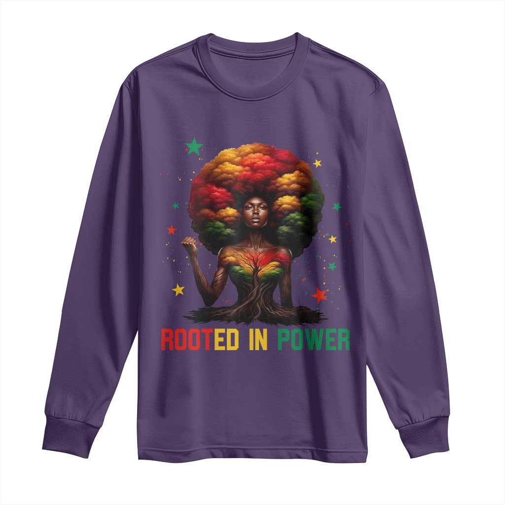 Melanin Queen Rooted In Power Long Sleeve Shirt African American Afro Tree Of Life - Wonder Print Shop