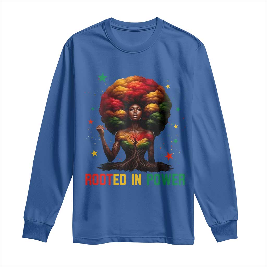 Melanin Queen Rooted In Power Long Sleeve Shirt African American Afro Tree Of Life - Wonder Print Shop