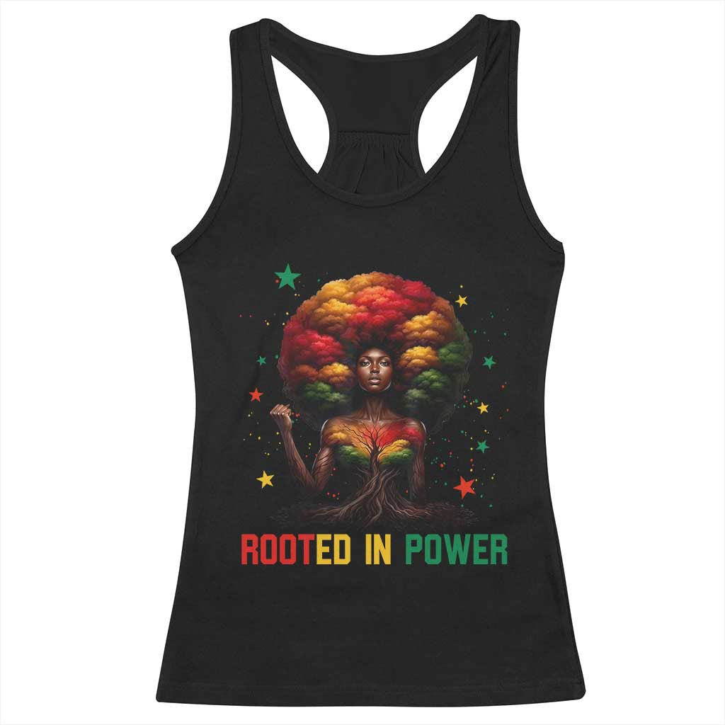 Melanin Queen Rooted In Power Racerback Tank Top African American Afro Tree Of Life - Wonder Print Shop