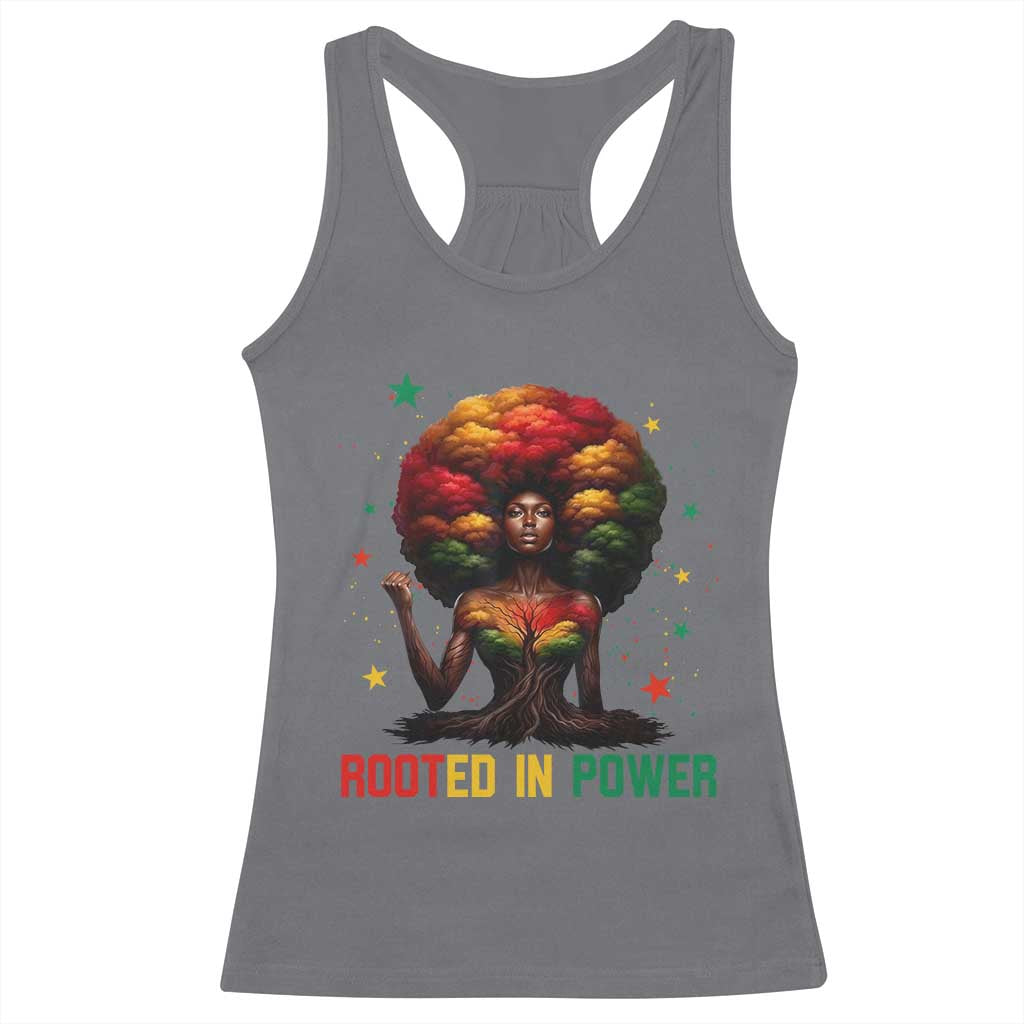 Melanin Queen Rooted In Power Racerback Tank Top African American Afro Tree Of Life - Wonder Print Shop