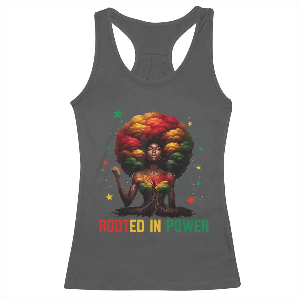 Melanin Queen Rooted In Power Racerback Tank Top African American Afro Tree Of Life - Wonder Print Shop