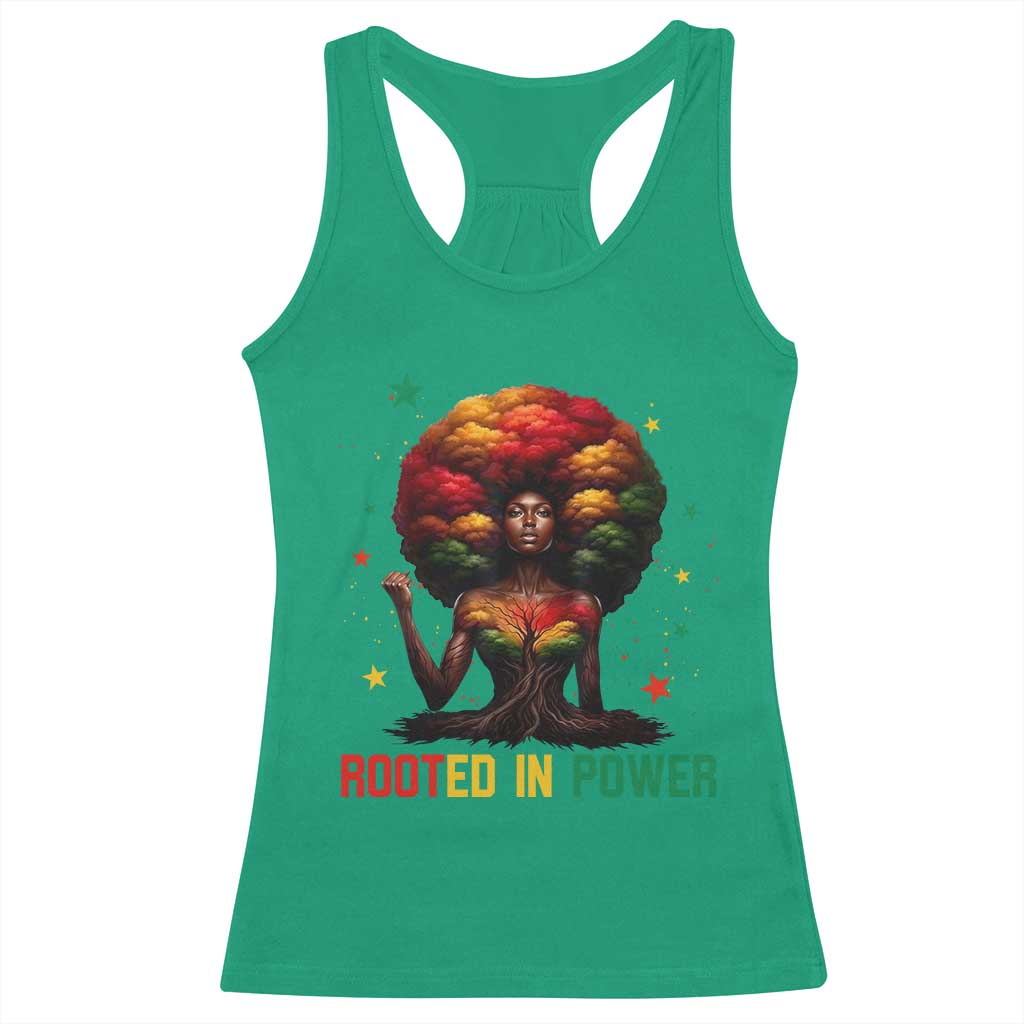 Melanin Queen Rooted In Power Racerback Tank Top African American Afro Tree Of Life - Wonder Print Shop