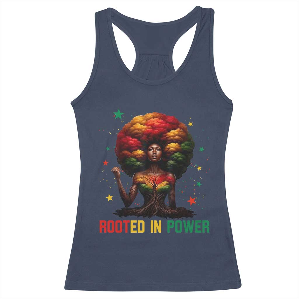 Melanin Queen Rooted In Power Racerback Tank Top African American Afro Tree Of Life - Wonder Print Shop