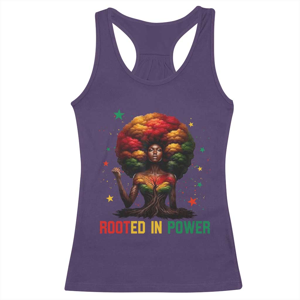 Melanin Queen Rooted In Power Racerback Tank Top African American Afro Tree Of Life - Wonder Print Shop