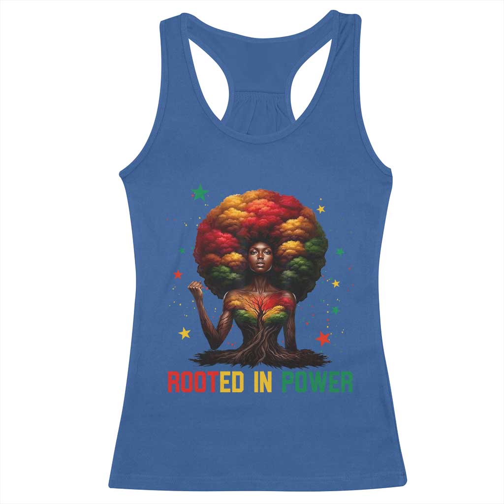 Melanin Queen Rooted In Power Racerback Tank Top African American Afro Tree Of Life - Wonder Print Shop
