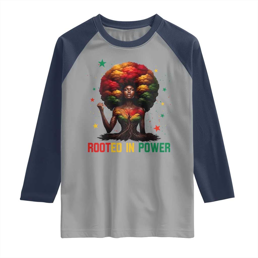 Melanin Queen Rooted In Power Raglan Shirt African American Afro Tree Of Life - Wonder Print Shop