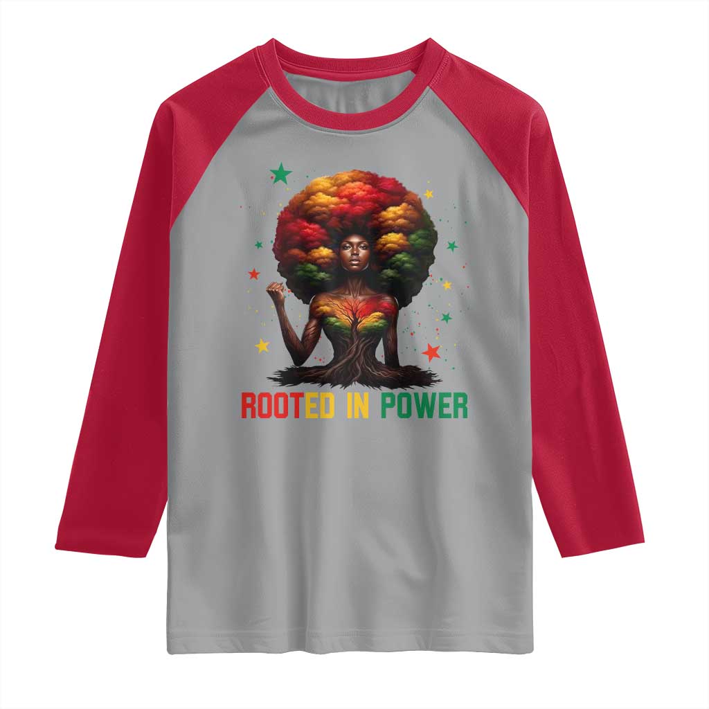 Melanin Queen Rooted In Power Raglan Shirt African American Afro Tree Of Life - Wonder Print Shop