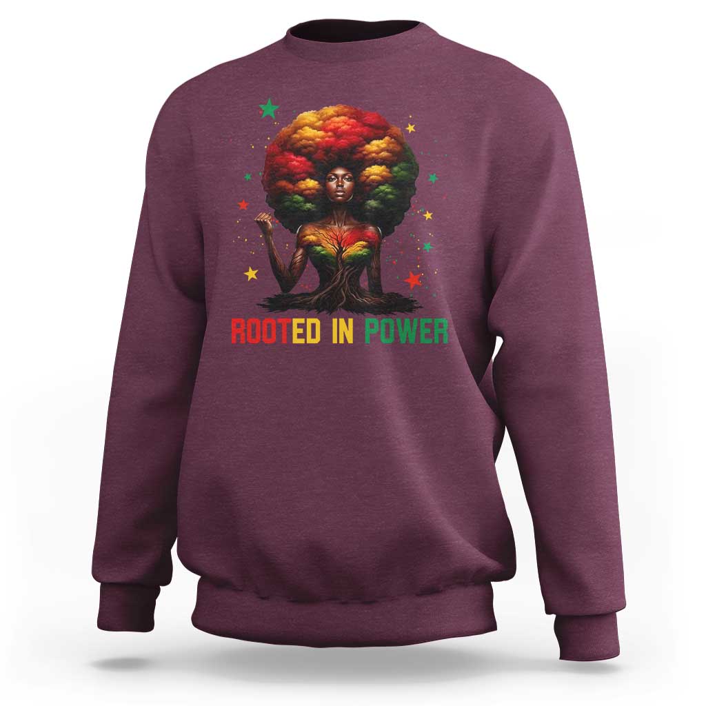 Melanin Queen Rooted In Power Sweatshirt African American Afro Tree Of Life - Wonder Print Shop