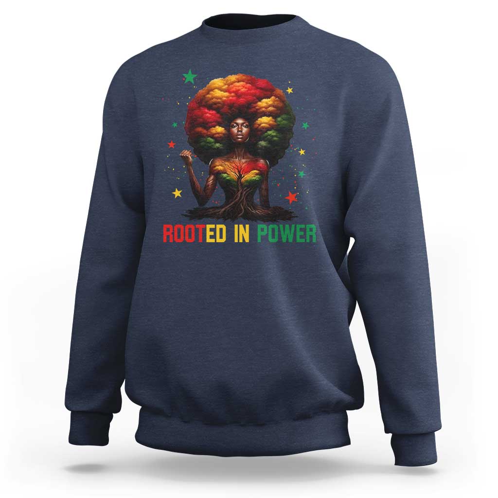 Melanin Queen Rooted In Power Sweatshirt African American Afro Tree Of Life - Wonder Print Shop