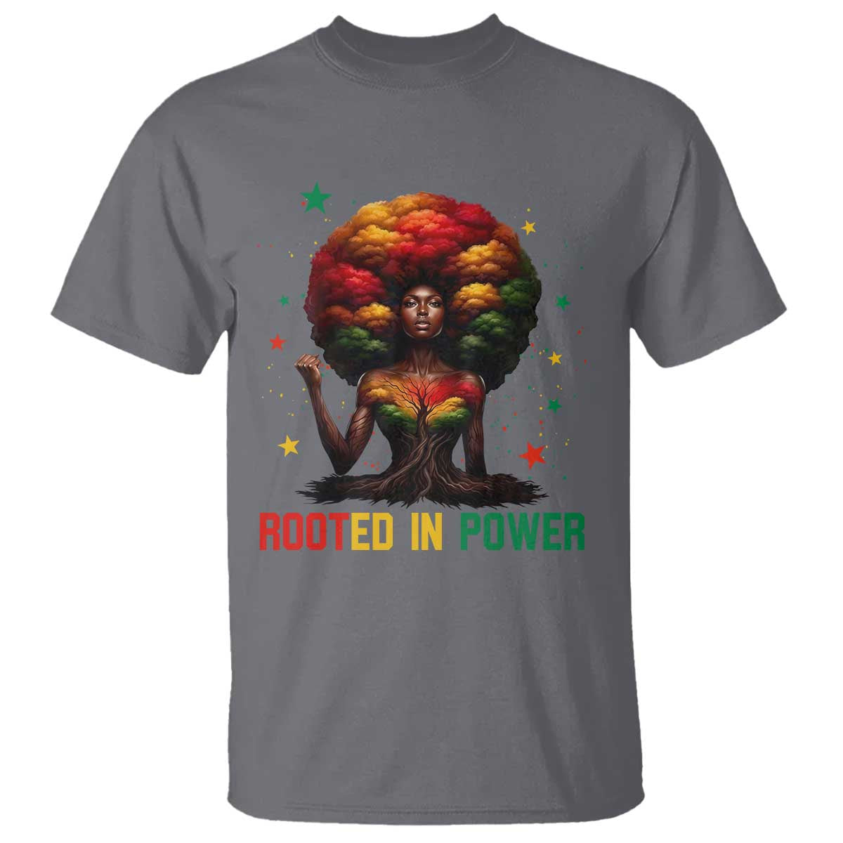 Melanin Queen Rooted In Power T Shirt African American Afro Tree Of Life - Wonder Print Shop