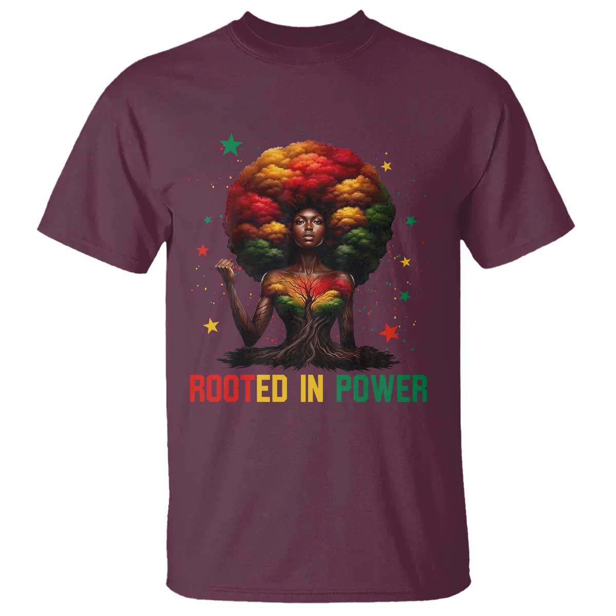 Melanin Queen Rooted In Power T Shirt African American Afro Tree Of Life - Wonder Print Shop