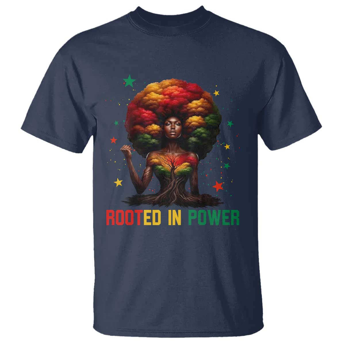 Melanin Queen Rooted In Power T Shirt African American Afro Tree Of Life - Wonder Print Shop