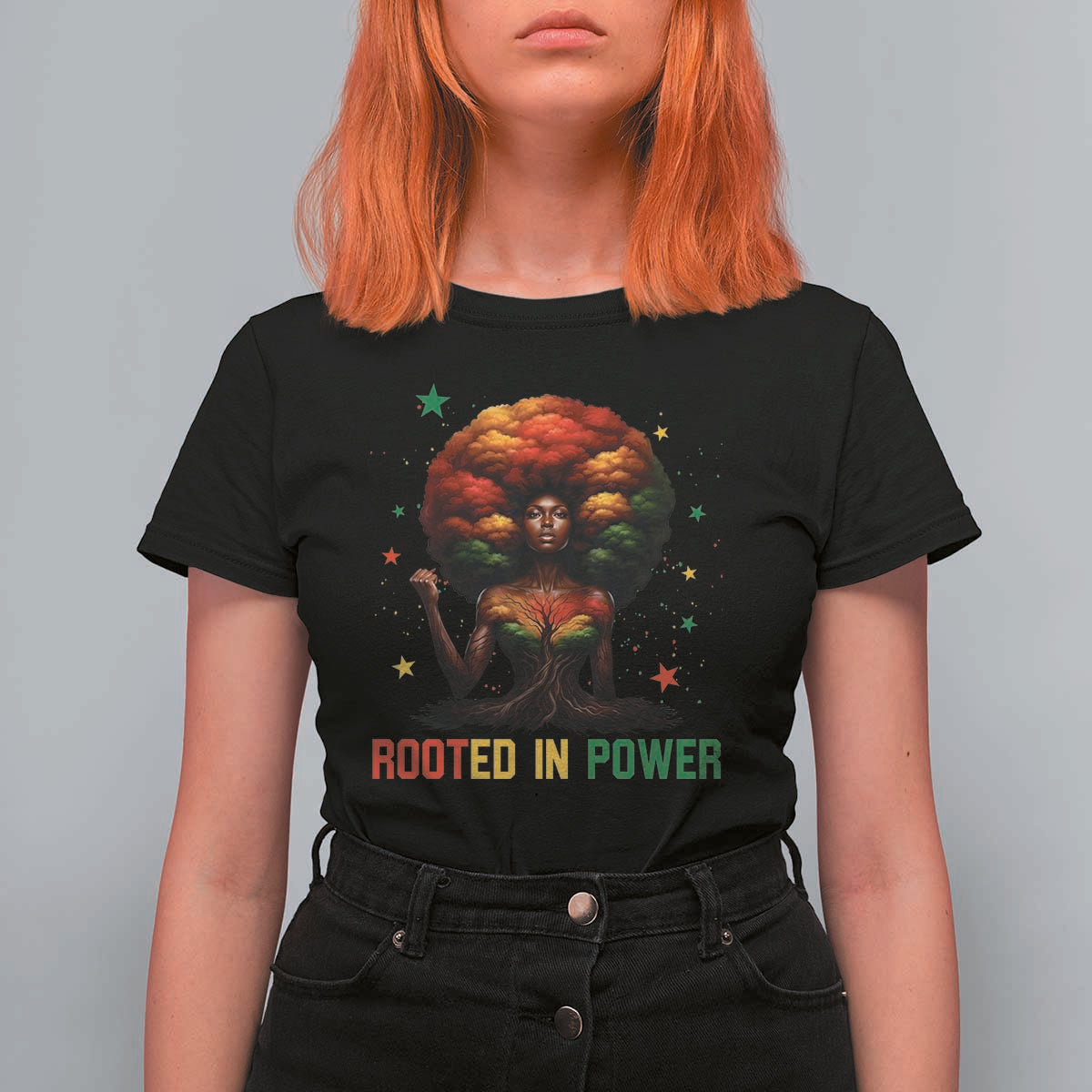 Melanin Queen Rooted In Power T Shirt For Women African American Afro Tree Of Life - Wonder Print Shop