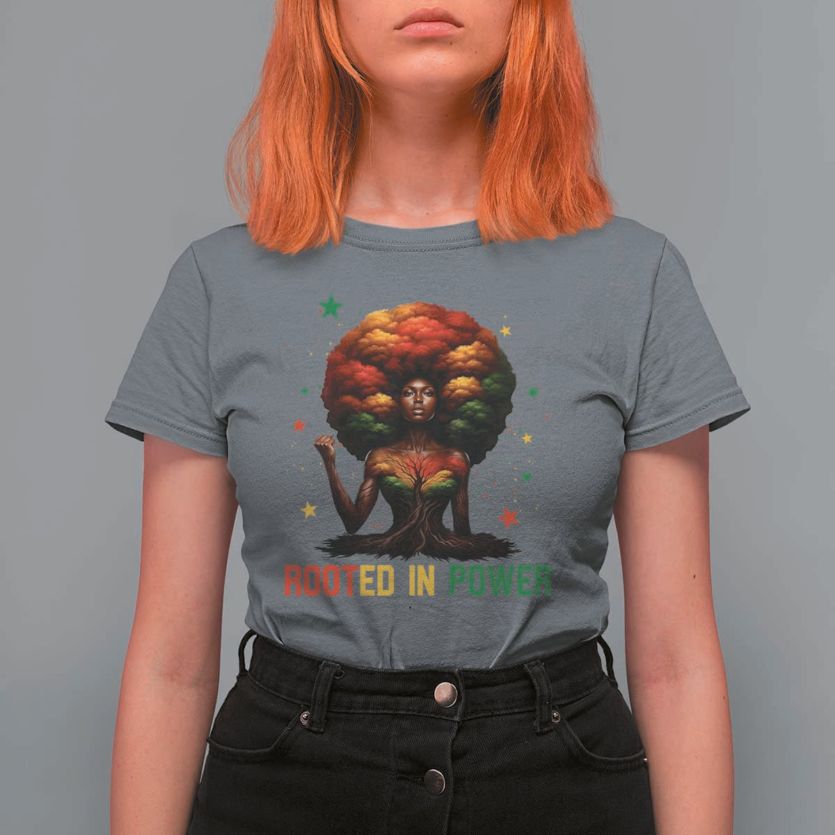 Melanin Queen Rooted In Power T Shirt For Women African American Afro Tree Of Life - Wonder Print Shop
