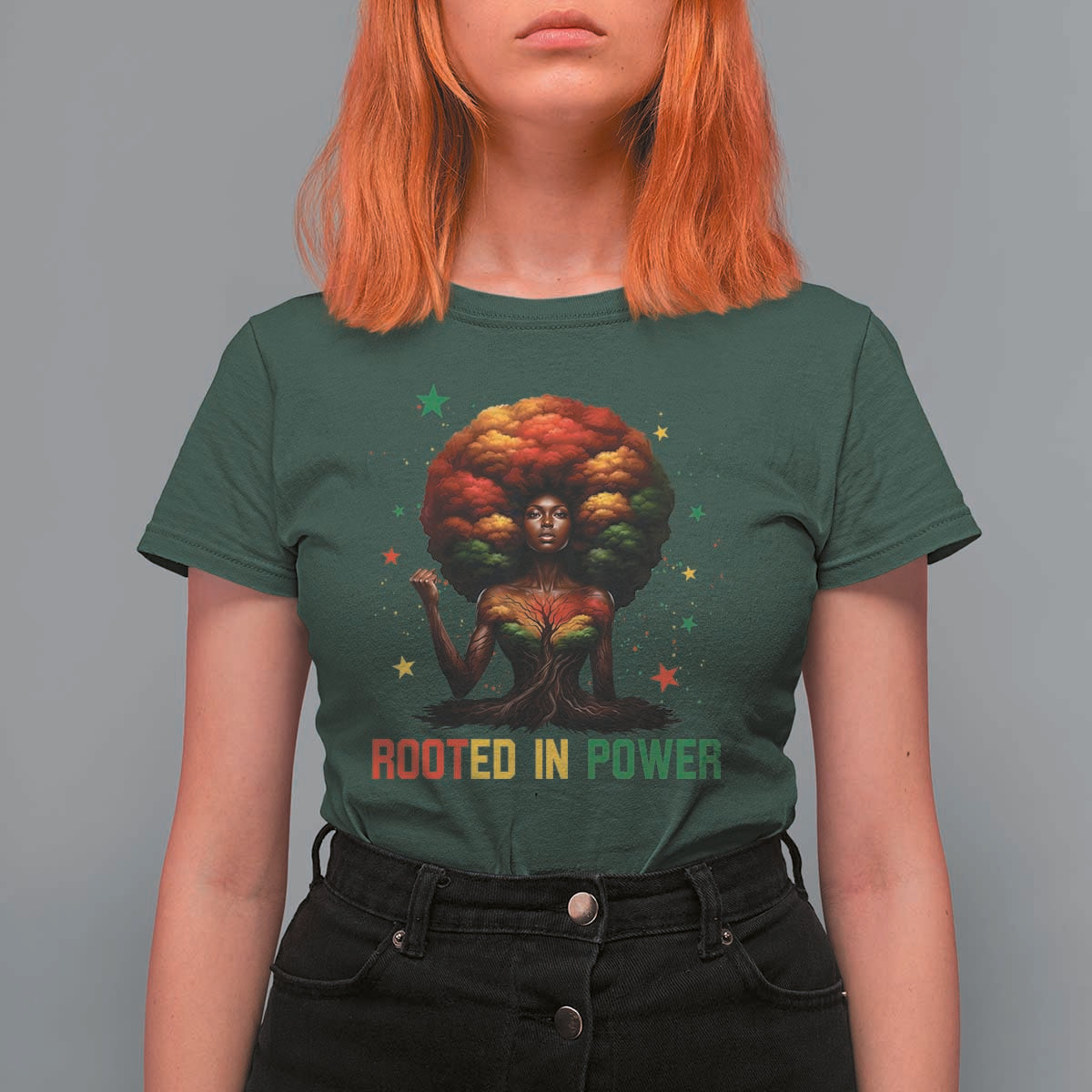 Melanin Queen Rooted In Power T Shirt For Women African American Afro Tree Of Life - Wonder Print Shop