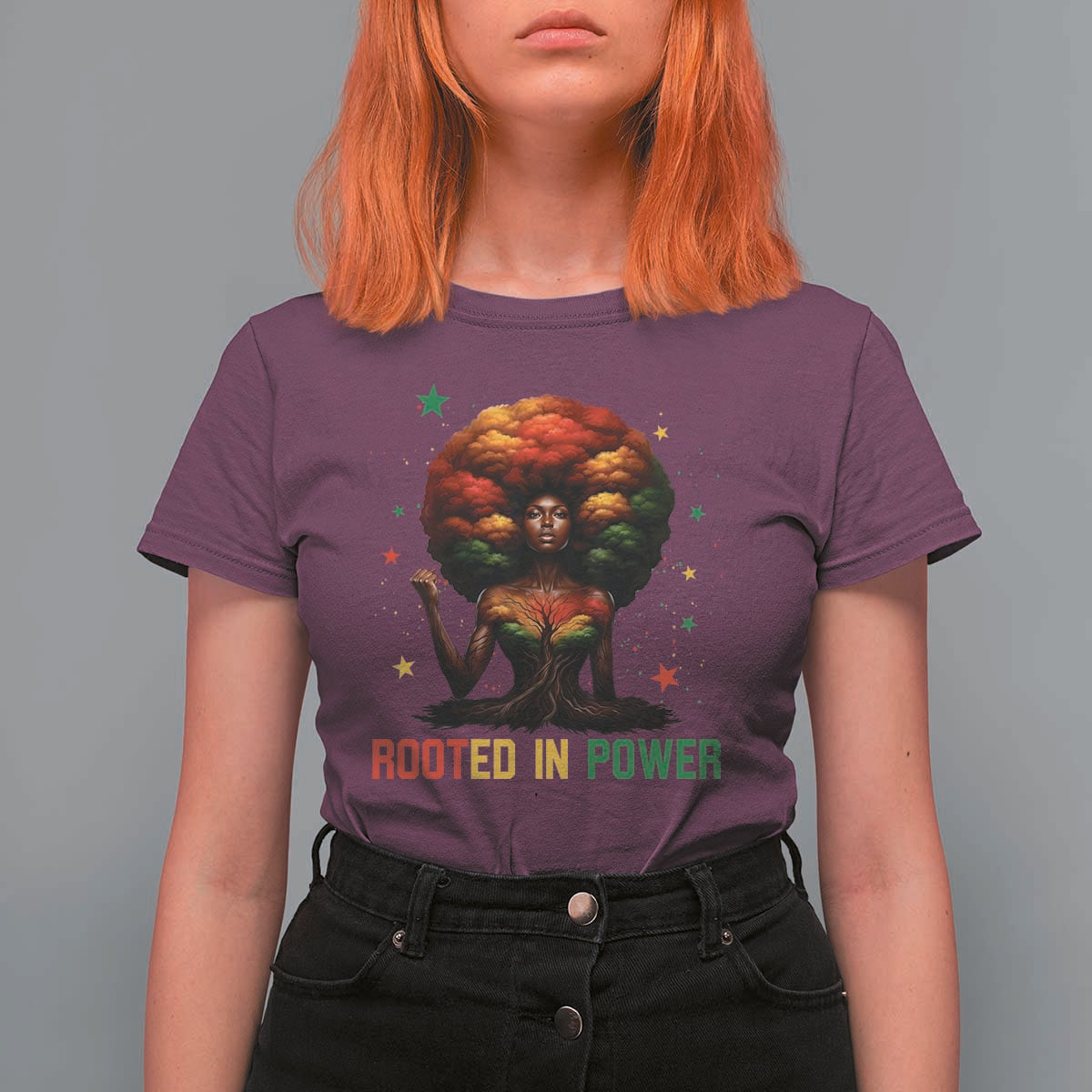 Melanin Queen Rooted In Power T Shirt For Women African American Afro Tree Of Life - Wonder Print Shop
