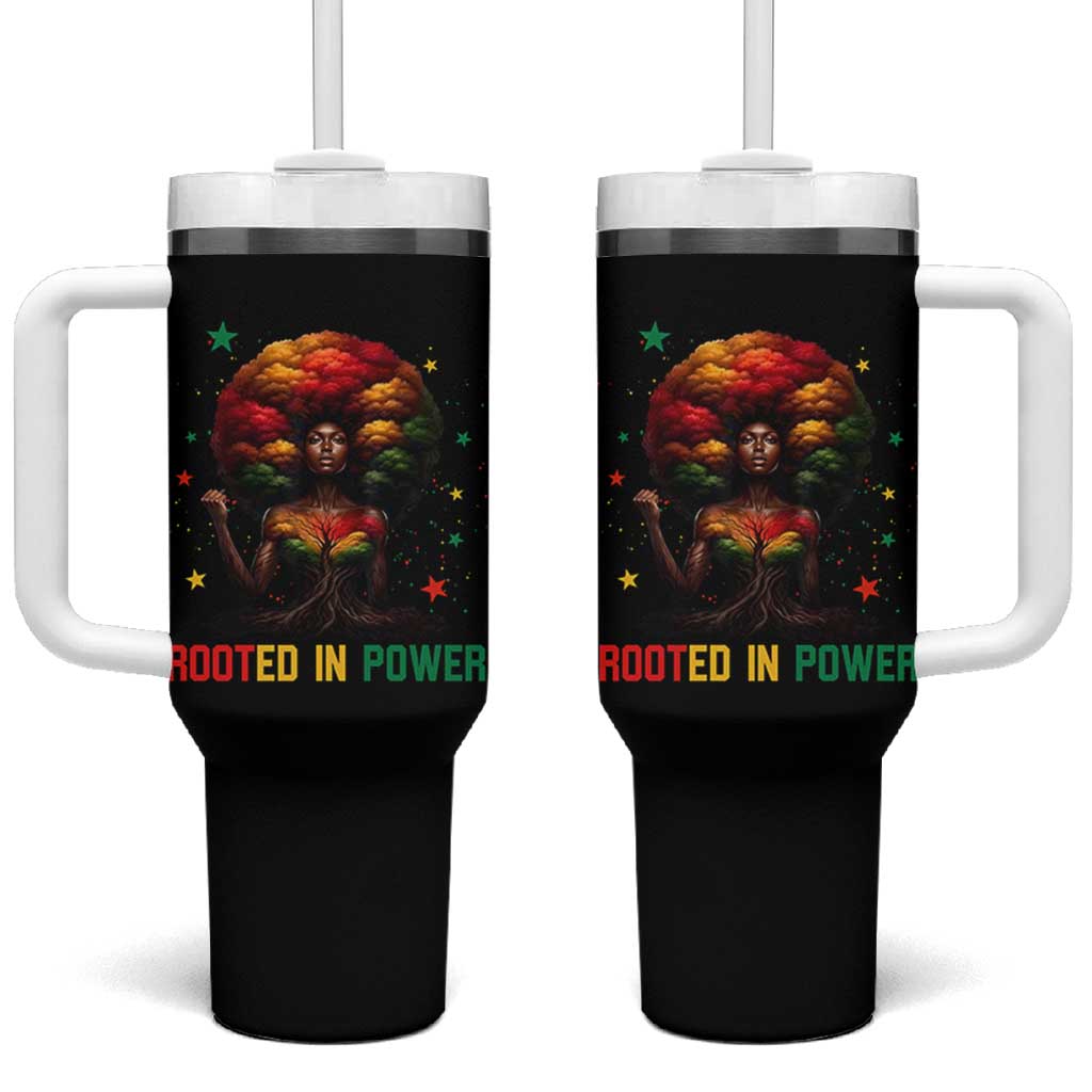 Melanin Queen Rooted In Power Tumbler With Handle African American Afro Tree Of Life - Wonder Print Shop